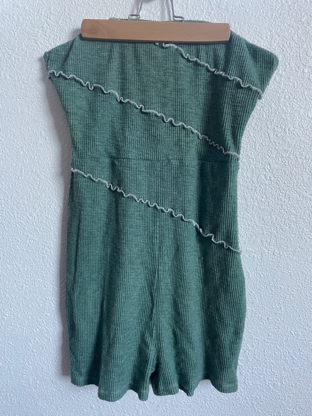 Princess Polly Green Ribbed Sleeveless Romper with Contrast Trim
